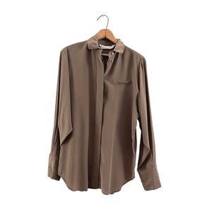 Vintage 80s/90s Brett Harrison Silk Button Down Shirt Brown 100% Silk Small